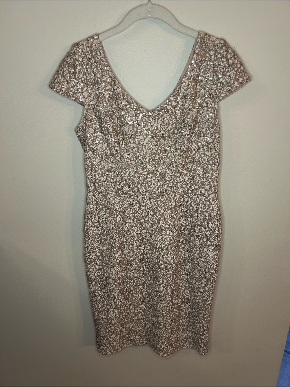 Alex Evenings Rose Gold Sequin V-Neck Cocktail Dress